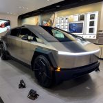 A Tesla Cybertruck in a Tesla store