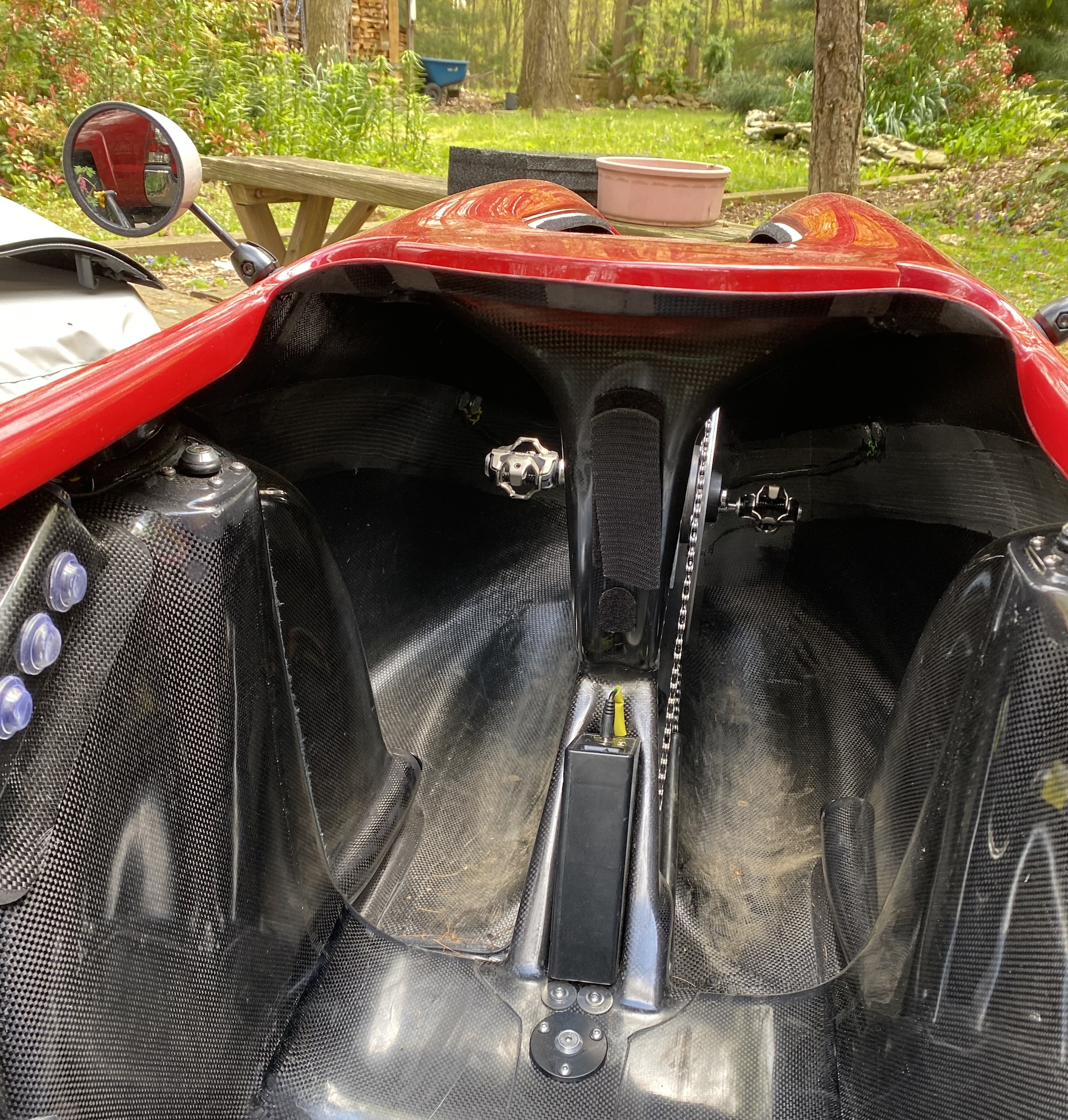 Move of the inside of a carbon fiber shell, showing the hardware that makes it move and controls the light.