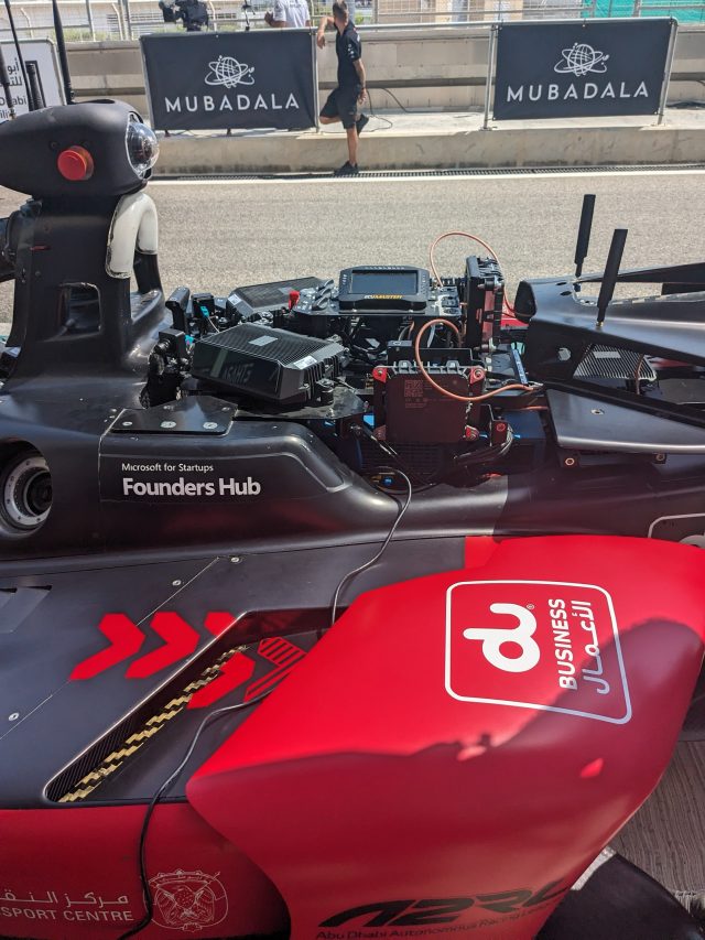 The cockpit of a Dallara SF23, full of electronics.