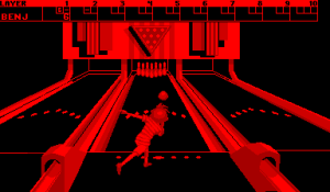 A screenshot of Nester's Funky Bowling on the Virtual Boy.