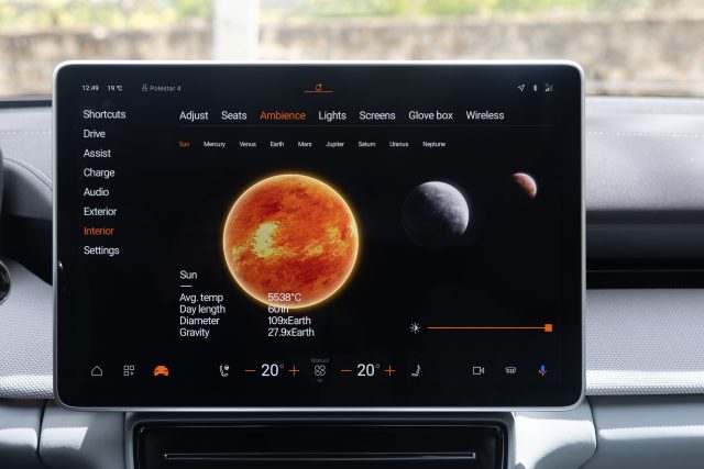 The Polestar 4 infotainment page for the Sun