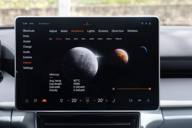 The Polestar 4 infotainment page for Mercury