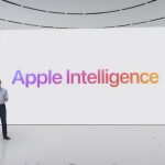 Craig Federighi stands in front of a screen with the words "Apple Intelligence"