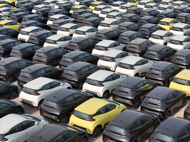 BYD cars at Yantai Port, Shandong province. US officials have warned China not to dump its oversupply of goods on international markets.