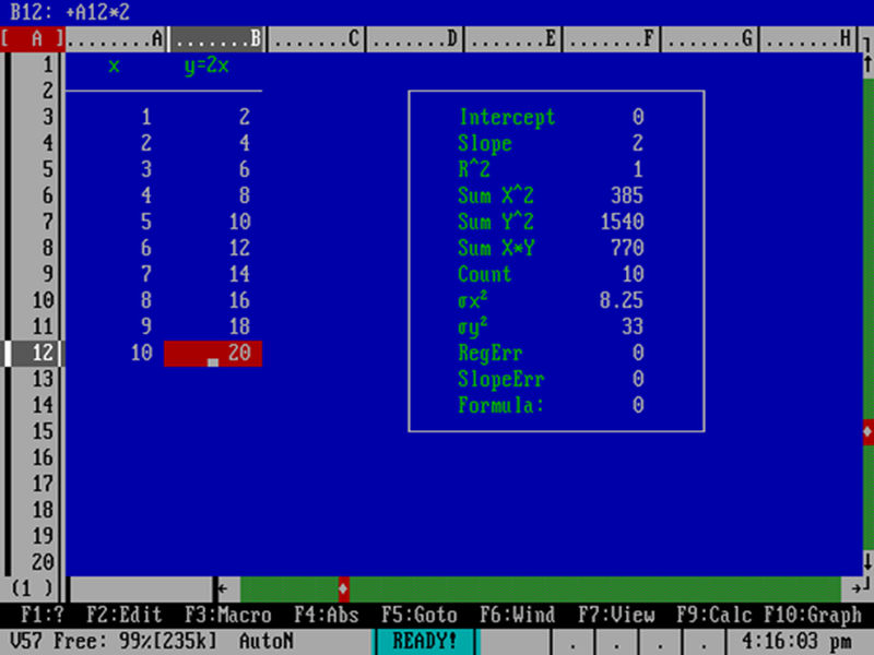 Running AsEasyAs, a Lotus 1-2-3-compatible spreadsheet program, in FreeDOS.