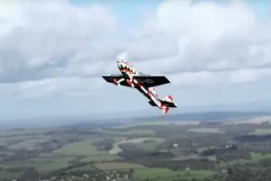 shot of RAF fighter pilot plane in mid air