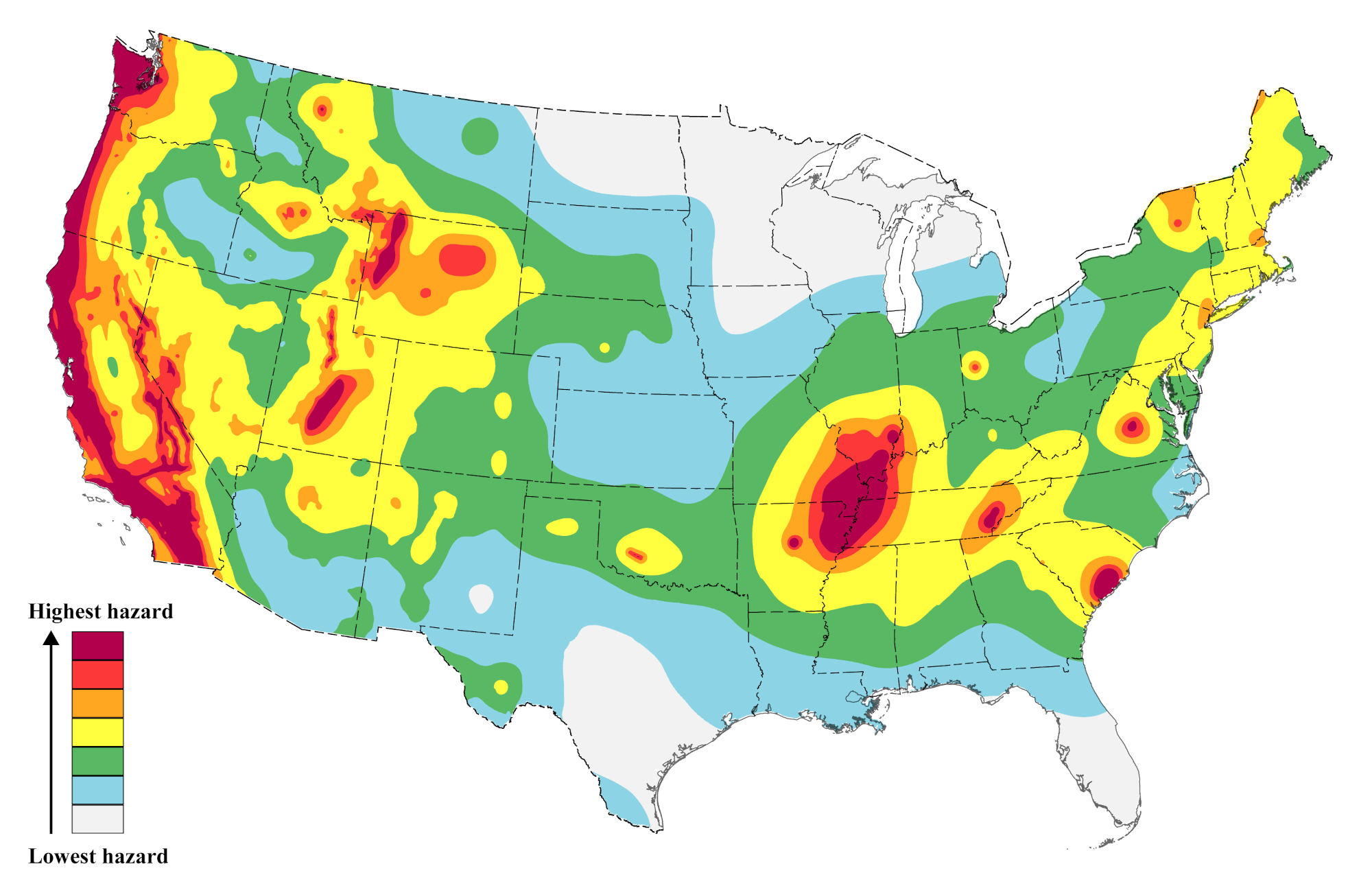 US earthquake risk map