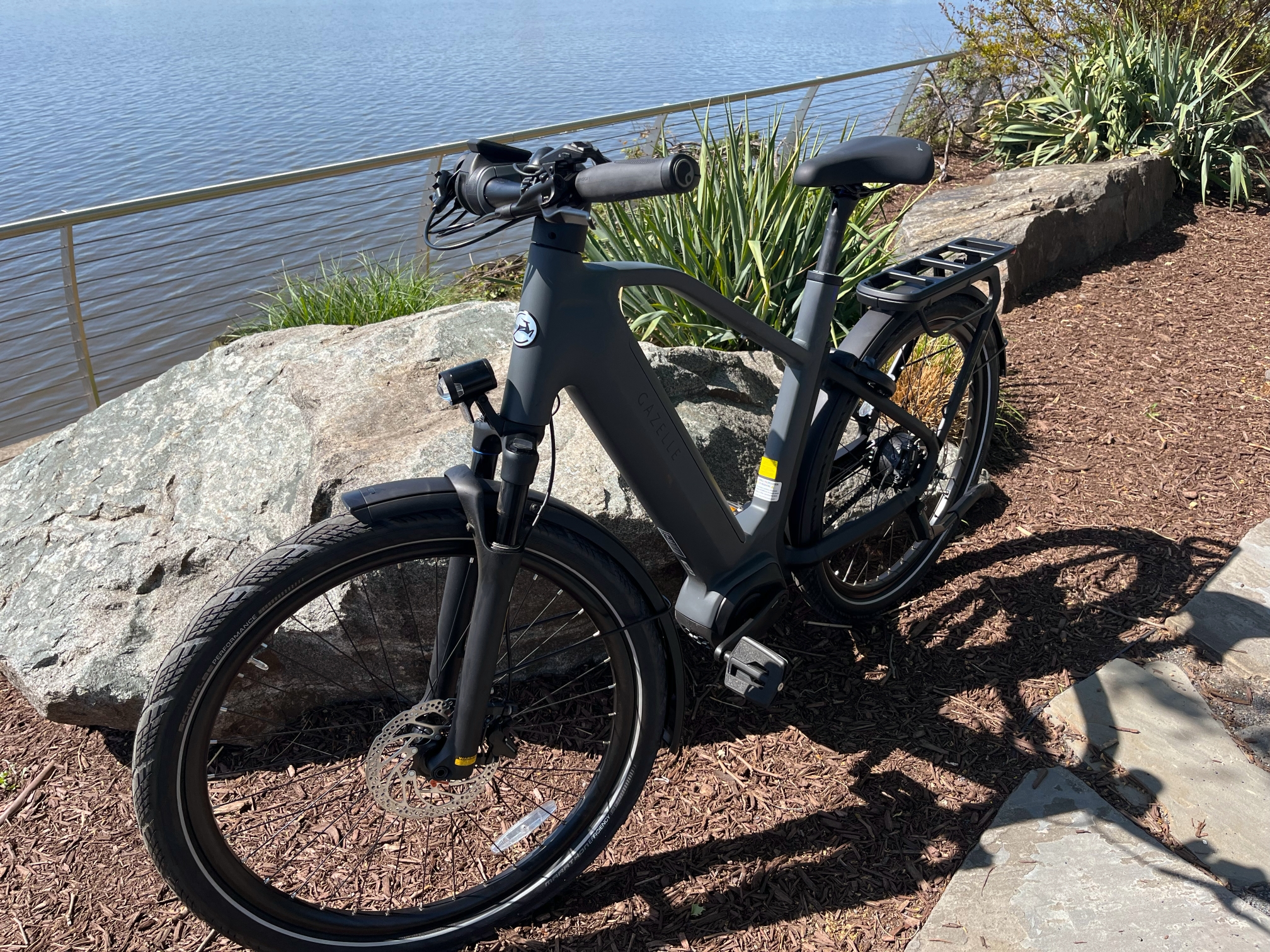 Gazelle Eclipse C380+, leaned against a rock, next to the Potomac River.