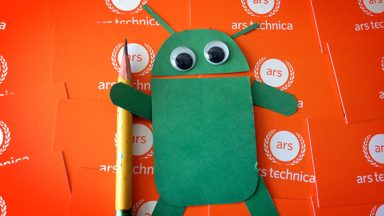 A photograph of "Googly," Ars' android mascot