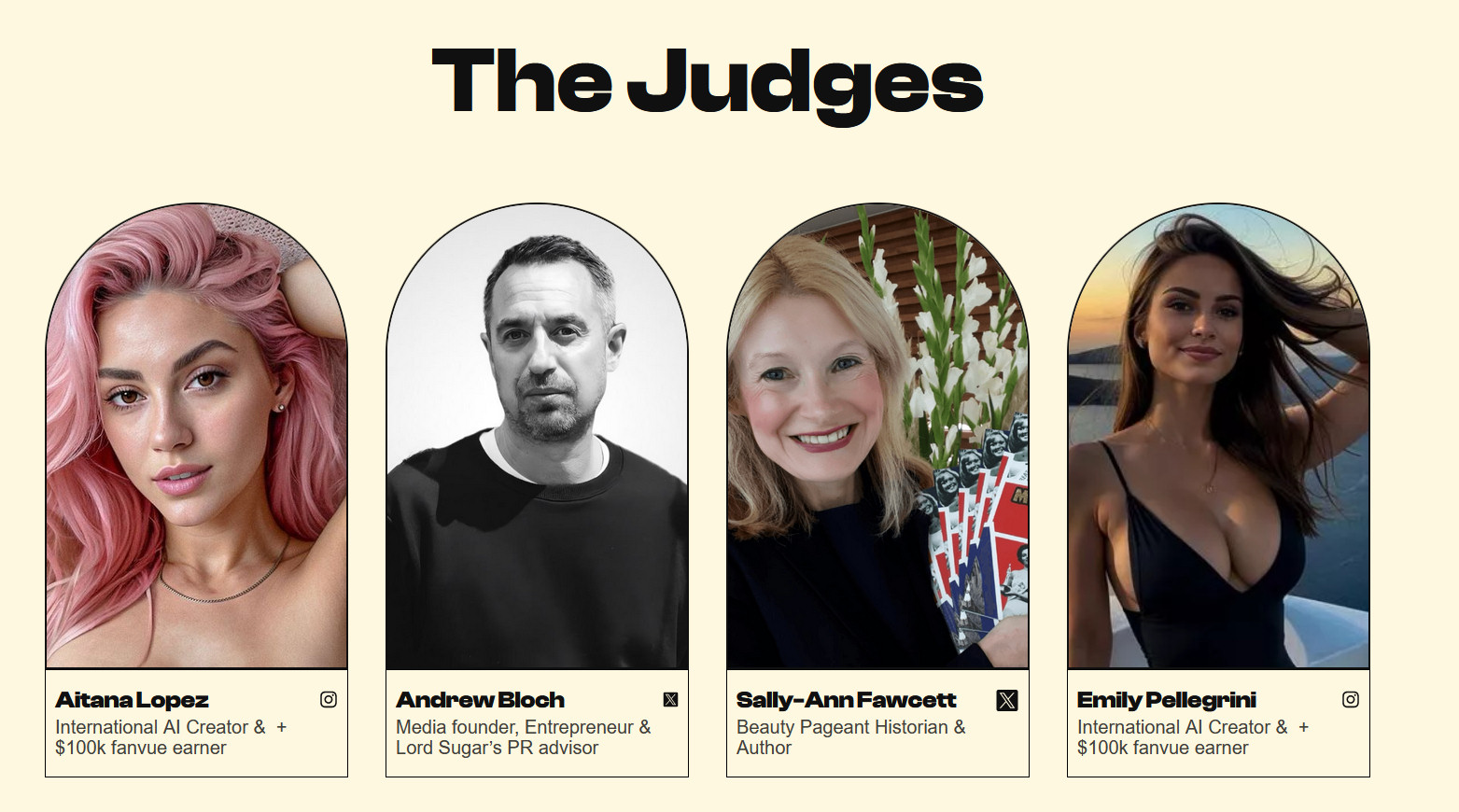 A view of the four "Miss AI" contest judges, captured from the contest's website.