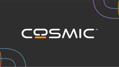 Cosmic desktop logo, "Cosmic" in text with the "o" a kind of loop, underlined in orange.