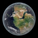 Image of the Earth with a single, enormous land mass composed of several present-day continents.