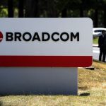 Signage is displayed outside the Broadcom offices on June 7, 2018 in San Jose, California.