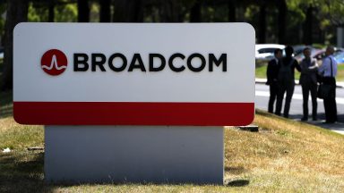 Signage is displayed outside the Broadcom offices on June 7, 2018 in San Jose, California.