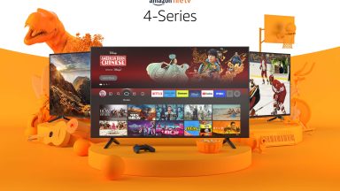 A promotional image for Amazon's 4-Series Fire TVs.