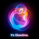 Apple It's Glowtime event promo image depicting a neon Apple logo