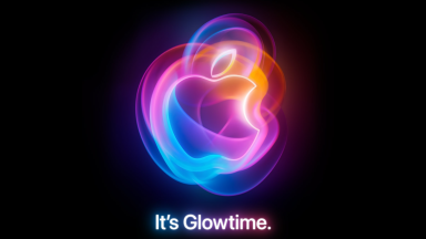 Apple It's Glowtime event promo image depicting a neon Apple logo