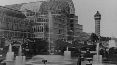 The Crystal Palace and water tower in London, 1854