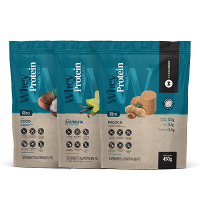 COMBO TOP 3 SABORES - WPC - Coco + Baunilha + Paçoca - 450g