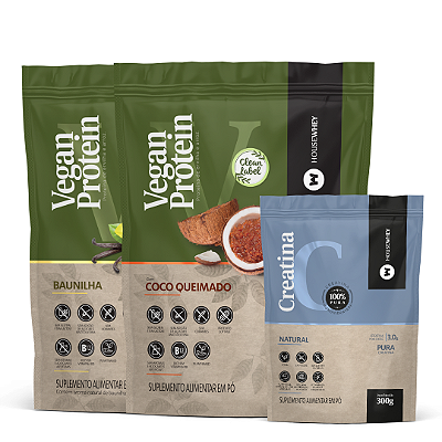 KIT VEGAN POWER II - Vegan Protein Coco Queimado + Vegan Protein Baunilha + Creatina