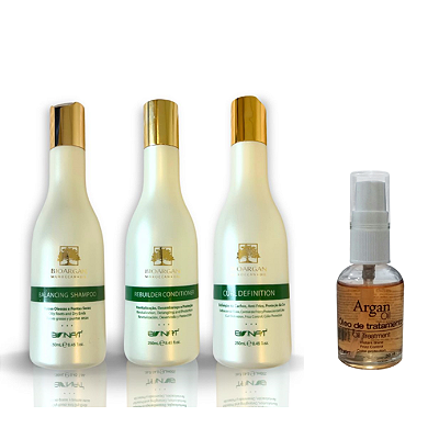 Kit 1 Shampoo + 1 Condicionador + 1 Ativador De Cachos + 1 Reparador 3x250ml + 30ml - BioArgan