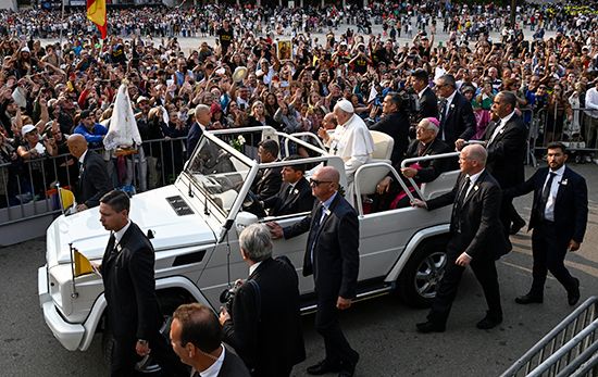 Pope Francis in a Popemobile, 2023