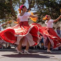 Dancers at a Cinco de Mayo festival at the Mission District, San Francisco, California. (Photo dated 2019.) holidays