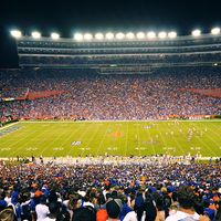 GAINESVILLE, FL - OCTOBER 9: More than 88,000 people attend the UF home game as the Gators host the LSU Tigers in Ben Hill Griffin Stadium in a SEC football match on October 9, 2010 at Gainseville, FL. football