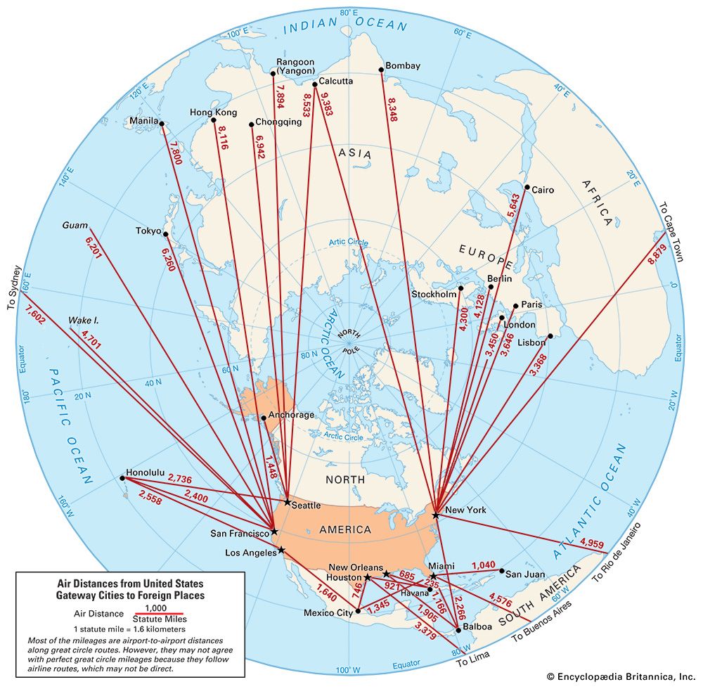 air distances from United States