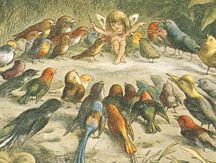 A musical elf teaching the birds to sing, colour print by Richard Doyle