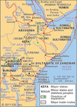 Major states, peoples, and trade routes of eastern Africa, c. 1850