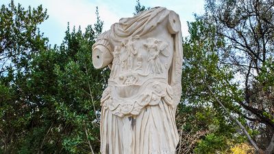 Statue of the emperor Hadrian at the ancient Agora of Athens, Greece.