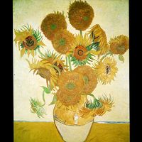 Vincent Van Gogh painting, "Sunflowers".  Oil on canvas.