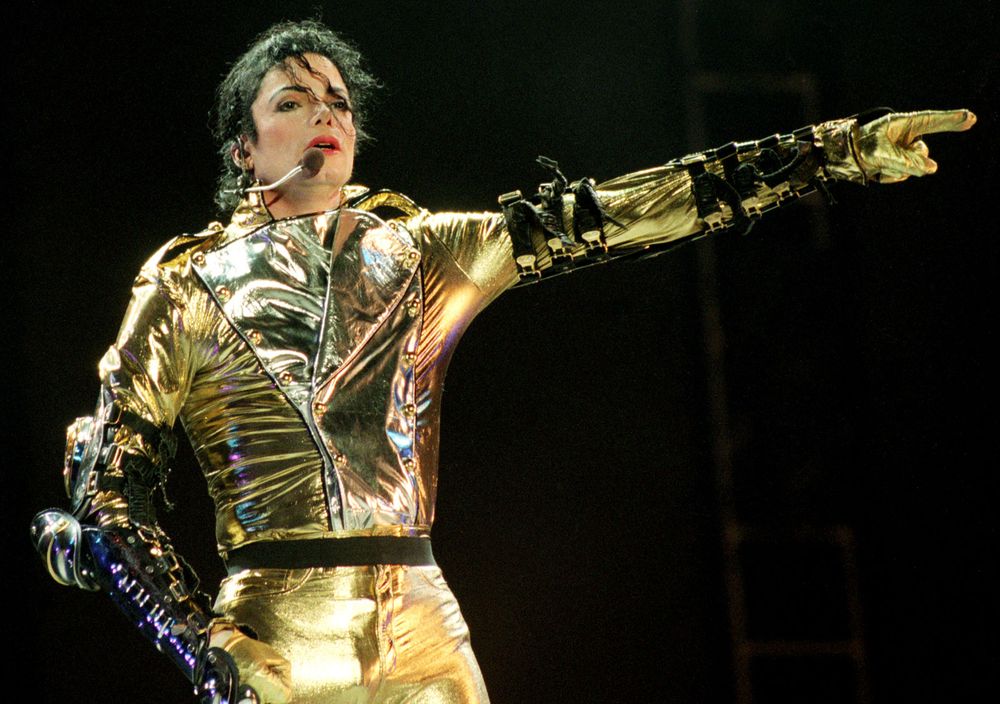 Michael Jackson performs on stage during his "HIStory" world tour concert at Ericsson Stadium (now Mount Smart Stadium), November 10, 1996 in Auckland, New Zealand. (music)