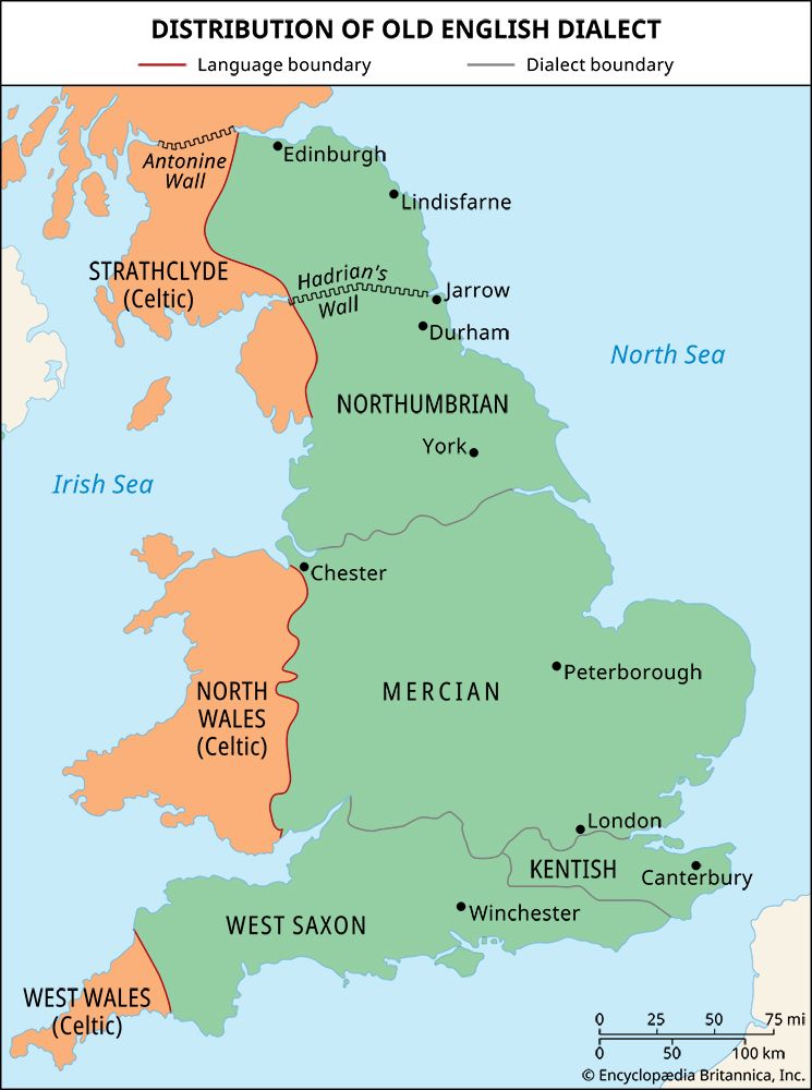 Old English dialects: distribution