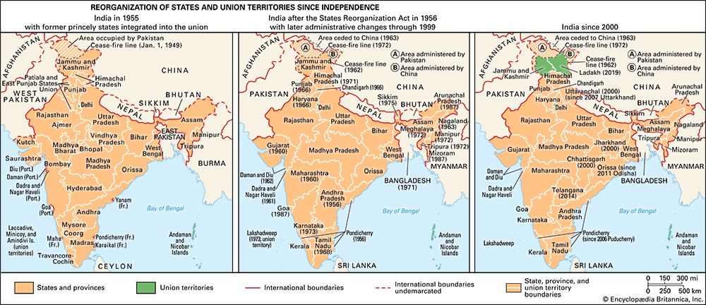 India: reorganization of states and union territories since independence