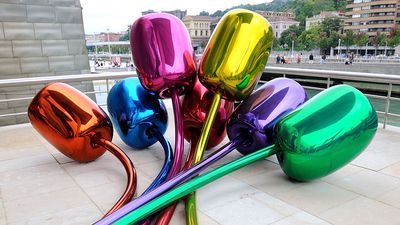 The Jeff Koons tulips sculputure outside the Guggenheim Museums in Bilbao, Spain, Basque Country.