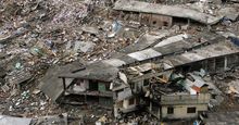 In this aerial photo, structures are damaged and destroyed October 15, 2005 in Balakot, Pakistan. It is estimated that 90% of the city of Balakot was leveled by the earthquake. The death toll in the 7.6 magnitude earthquake that struck northern Pakistan on October 8, 2005 is believed to be 38,000 with at least 1,300 more dead in Indian Kashmir. SEE CONTENT NOTES.