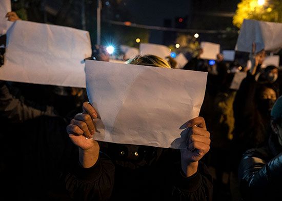 demonstrators in Beijing, China, November 2022