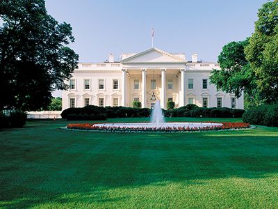 The north portico of the White House, which faces Pennsylvania Avenue.