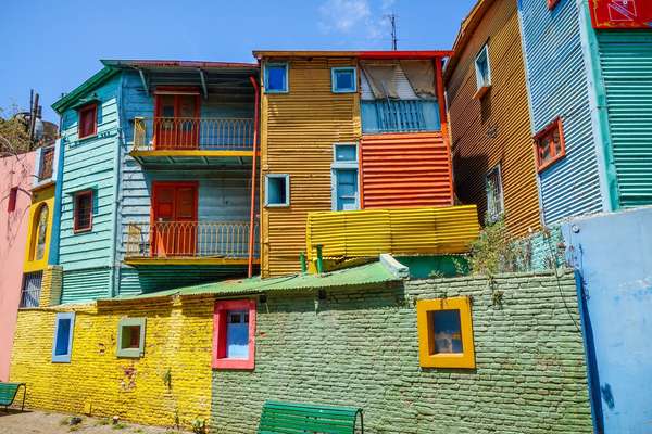 Group of colorful apartments on Caminito Street, La Boca, Buenos Aries, Argentina.