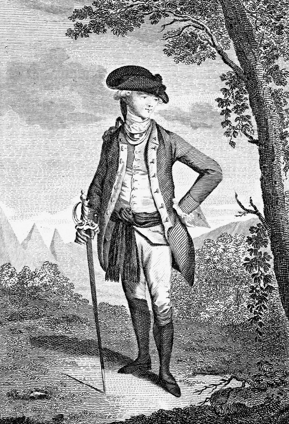 John Andre (1750-80), British soldier; late 18th century copperplate engraving from Raymond's History of England.