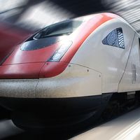 A bullet train at a station in Zürich.