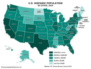 U.S. Hispanic population by state, 2010