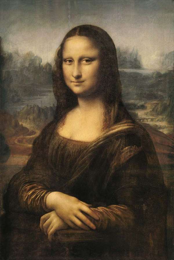 Mona Lisa, oil on wood panel by Leonardo da Vinci, c. 1503-06; in the Louvre, Paris, France. 77 x 53 cm.