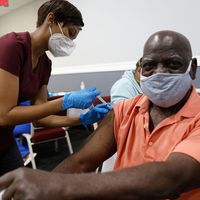 Bible-Based Fellowship Church partnered with the Pasco County Health Department, and Army National Guard to assist residents who are 65 and older to administer the Moderna Covid-19 vaccine on February 13, 2021 in Tampa, Florida... (coronavirus)