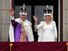 King Charles III and Queen Camilla (Camilla, Queen Consort) wave from the balcony of Buckingham Palace during the Coronation of King Charles in London, England on May 6, 2023