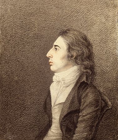 Southey, detail of a pencil and watercolour portrait by R. Hancock, 1796; in the National Portrait Gallery, London