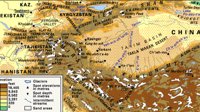 The Kunlun and Pamir mountain ranges.