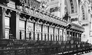 Choir stalls of St. Paul's Cathedral, London, by Grinling Gibbons, 1696–98.